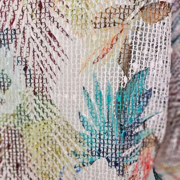 Soft Surroundings Cropped Cardigan Sweater Small Tropical Leaf Mesh-Weave Pink - Picture 7 of 11